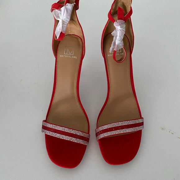 Material Girl Red Strappy Sandals with Rhinestones - Picture 2 of 8